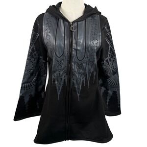Gothic Black M Zip Witchy Fleece Cloak Hoodie Cathedral Bell Sleeve Moon Occult